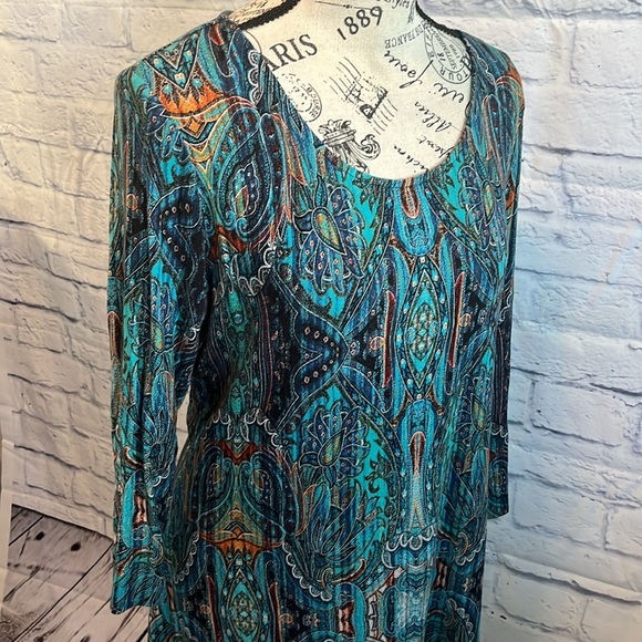 Soma Paisley Dress 3/4 Sleeves Asymmetrical Hem Luxuriously Soft Size Small - Picture 3 of 8